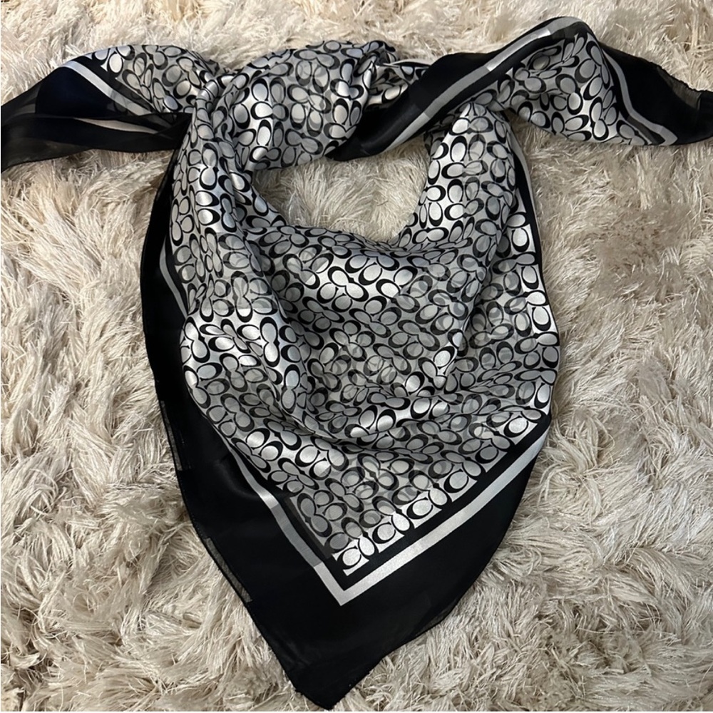 Coach Silk Scarf in Black & Silver with Small C’s